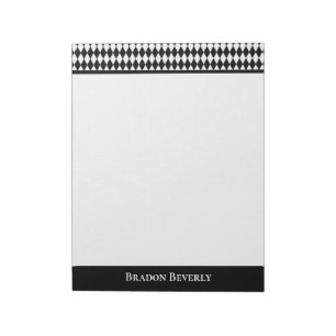 Black and White Diamond Pattern Personalised Notepad