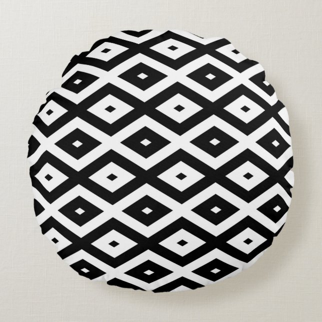 Black and white diamond pattern round cushion (Front)