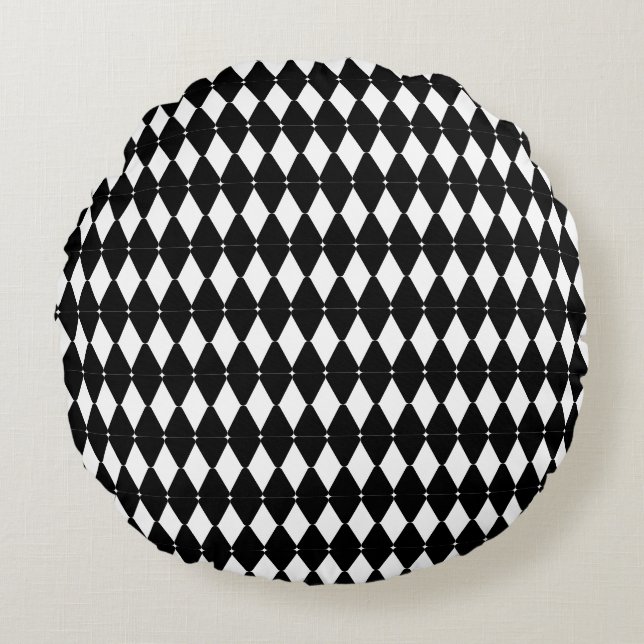 Black and white diamond pattern round pillow (Front)