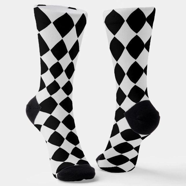 Black and white diamond pattern socks (Angled)