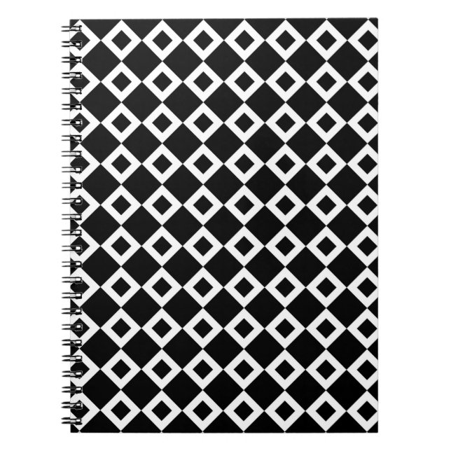 Black and White Diamond Pattern Spiral Notebook (Front)