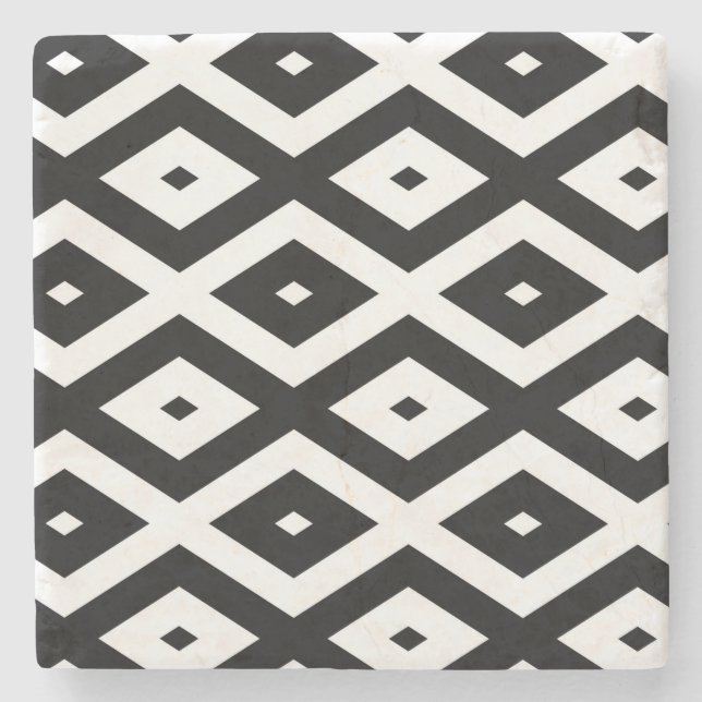 Black and white diamond pattern stone coaster (Front)