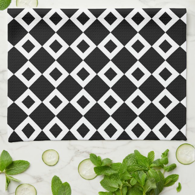 Black and White Diamond Pattern Tea Towel (Folded)
