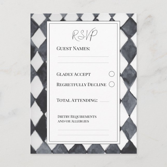 Black and White Diamonds RSVP Postcard (Front)