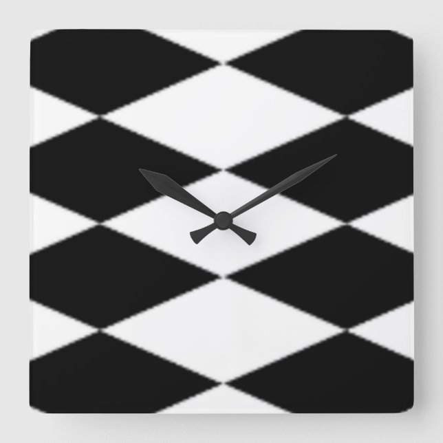 BLACK AND WHITE DIAMONDS SQUARE WALL CLOCK (Front)