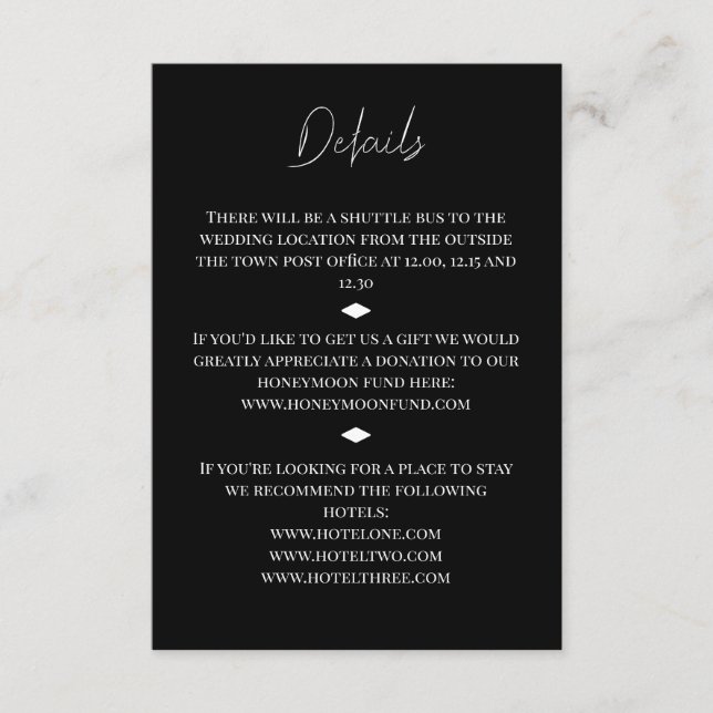 Black and White Diamonds Wedding Enclosure Card (Front)