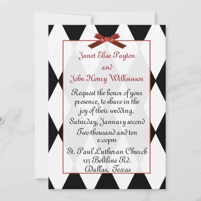 Black and White Diamonds Wedding Invitation (Front)