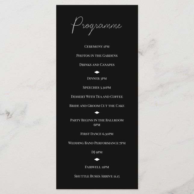Black and White Diamonds Wedding Programme (Front)