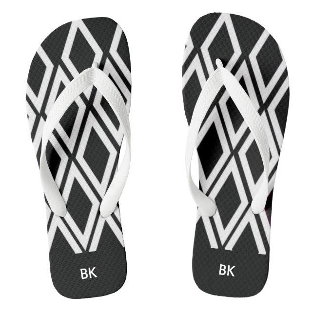 Black and White Diamonds With Initials Jandals (Footbed)