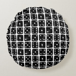 Black and White Dice 1-6 Linocut Round Cushion