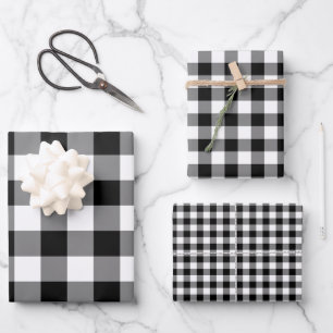 Black and White Different Sizes Gingham Checks Wrapping Paper Sheet