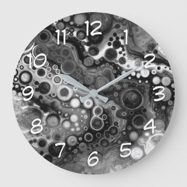 Black and White Digital Fluid Art    Large Clock (Front)