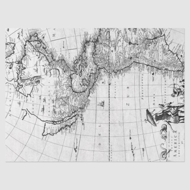 Black and White Digital Map Series Design 7 Tissue Paper (Front)