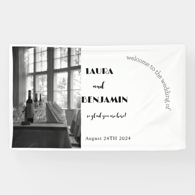 Black And White Dinning Table Wedding Banner (Horizontal)