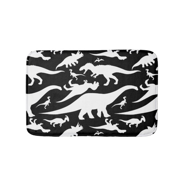Black and White Dinosaur Pattern Bath Mat (Front)