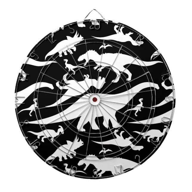 Black and White Dinosaur Pattern Dartboard (Front)