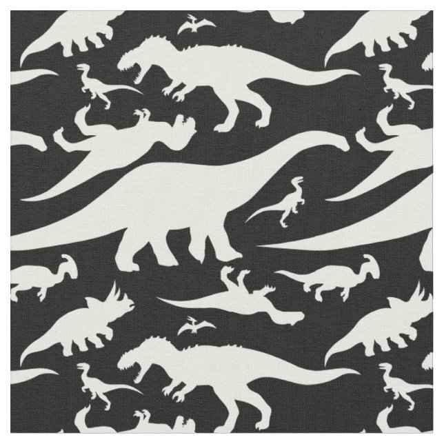 Black and White Dinosaur Pattern Fabric (Close Up)