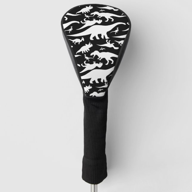 Black and White Dinosaur Pattern Golf Head Cover (Front)