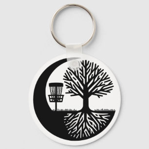 Black and White Disc Golf Silhouette Key Ring