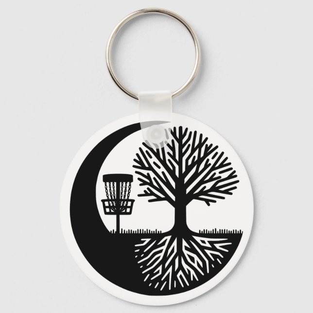 Black and White Disc Golf Silhouette  Key Ring (Front)