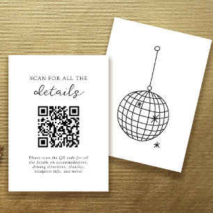Black and White Disco Ball Wedding Details QR Code Enclosure Card