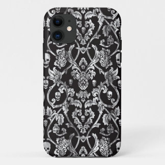 Black and white distressed skull damask pattern. iPhone 11 case