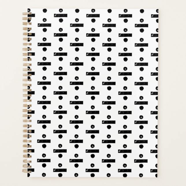 Black and White "Divide" Math Symbol Lino Cut Planner (Front)