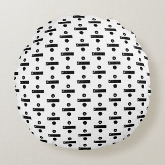 Black and White "Divide" Math Symbol Lino Cut Round Cushion