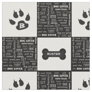 Black and White Dog Bone   Name and Monogram Fabric