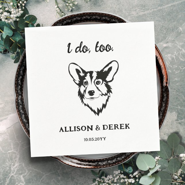 Black and White Dog Lovers Pet Corgi Wedding Napkin (Creator Uploaded)