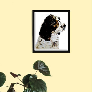 Black and White Dog Painting Springer Spaniel Canvas Print