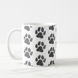 Black and White Dog Paw Print Linocut Coffee Mug