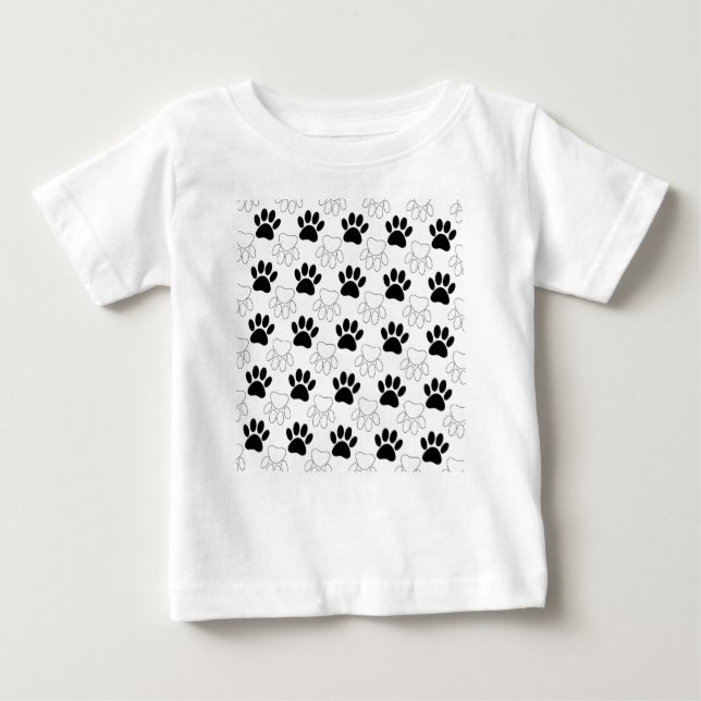Black And White Dog Paw Print Pattern Baby T-Shirt (Front)