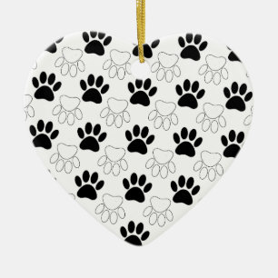 Black And White Dog Paw Print Pattern Ceramic Tree Decoration