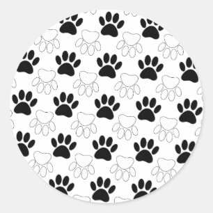 Black And White Dog Paw Print Pattern Classic Round Sticker