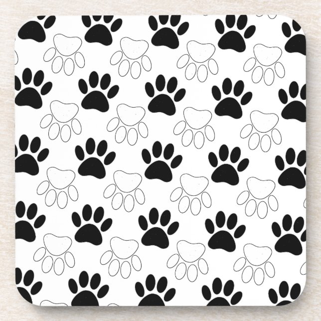 Black And White Dog Paw Print Pattern Coaster (Front)