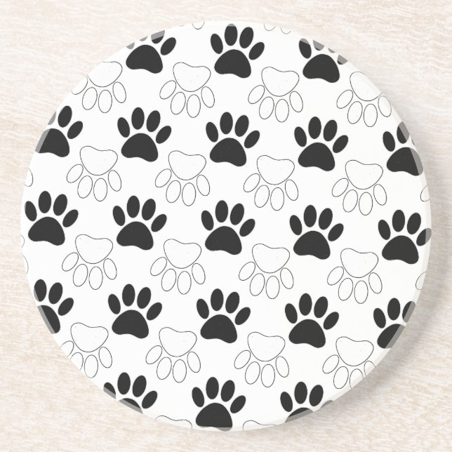 Black And White Dog Paw Print Pattern Coaster (Front)