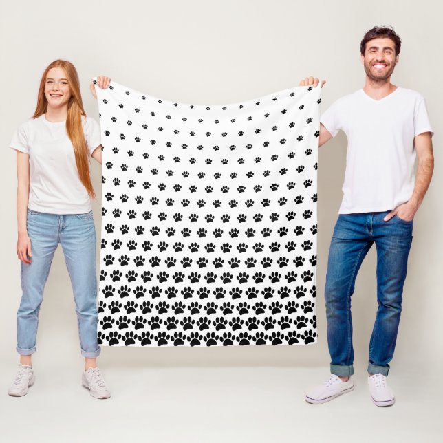 Black and White Dog Paw Print Pattern Custom  Fleece Blanket (In Situ)