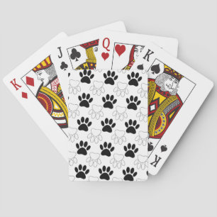 Black And White Dog Paw Print Pattern Playing Cards