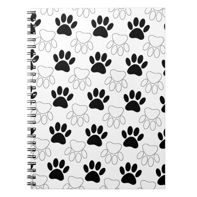 Black And White Dog Paw Print Pattern Spiral Notebook (Front)