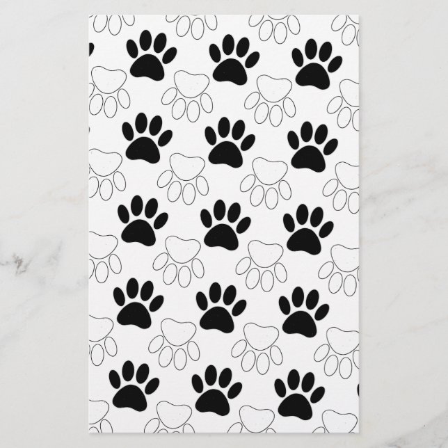 Black And White Dog Paw Print Pattern Stationery (Front)