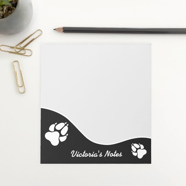 Black And White Dog Paw Silhouettes & Text Notepad (Ideal design for pet owners, animal lovers and people who work within the pet industry.)