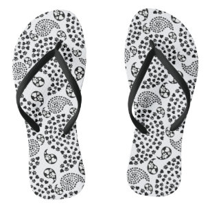 Black And White Dog Paws And Hearts Paisley Print Jandals