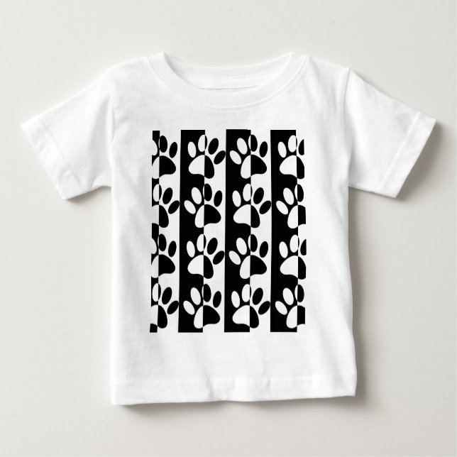 Black And White Dog Paws And Stripes Baby T-Shirt (Front)