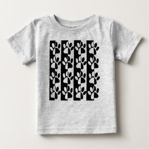 Black And White Dog Paws And Stripes Baby T-Shirt