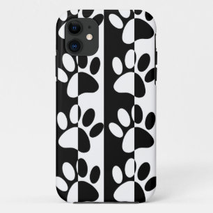 Black And White Dog Paws And Stripes Case-Mate iPhone Case