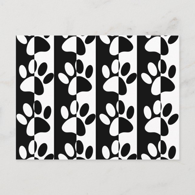Black And White Dog Paws And Stripes Postcard (Front)