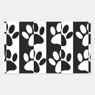 Black And White Dog Paws And Stripes Rectangular Sticker