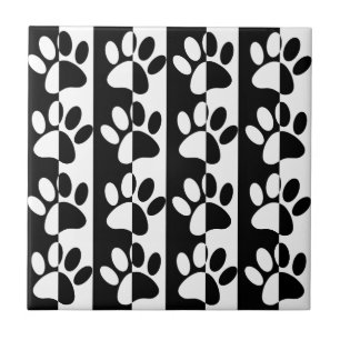 Black And White Dog Paws And Stripes Seamless Tile