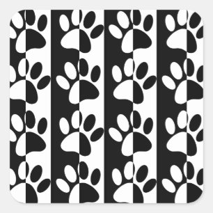 Black And White Dog Paws And Stripes Square Sticker